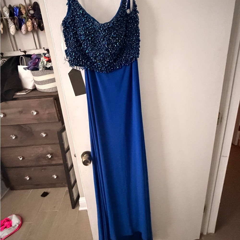 Sherri Hill Blue Beaded Prom Dress